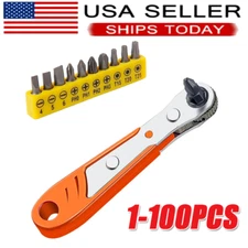 Ratcheting Right Angle Screwdriver Hex Drive 90 Degree Offset + 10pc Bits Set!