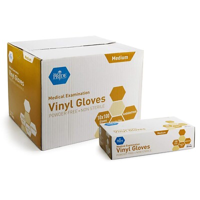 MedPride Medical Examination Vinyl Gloves,N/S Powder Free, Medium-1000 Gloves/CS