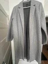 Zara Womens M Open Front Notched Lapel Black Long Cardigan Trench Coat Coatigan