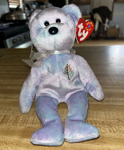 Ty Beanie Babies Bear Plush Blue Purple White Tie-Dye w/ Ribbon & Tag (1998)