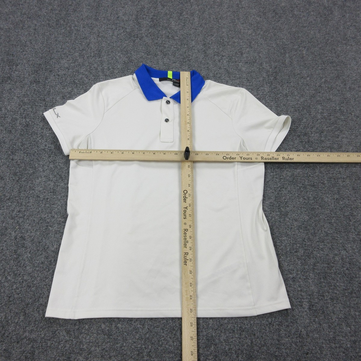 RLX Ralph Lauren Polo Shirt Womens L White Blue Collar Golf