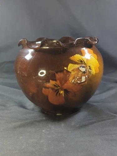Antique Weller Pottery Jardiniere Planter 6.25"T Floral Ruffle Design **Read*