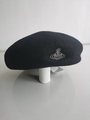 Vivienne Westwood Beret hat Cap Black Orb Embroidery Wool  display picture 1