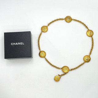 Auth Chanel Sunburst Coco Medal GP Belt logo engraved W/Box BA060614