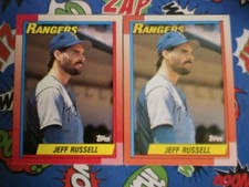 1990 Topps #80 Jeff Russell Faded Error & Blurred Logo + Correct Version 
