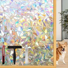 Rainbow Window Privacy Film, 3D Decorative Vinyl, Stained Glass Decals, Remov...