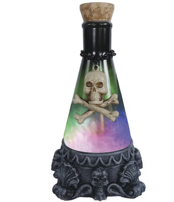 12'' Light Up Green Potion Bottle Skull Halloween Decoration LED Glowing Magic