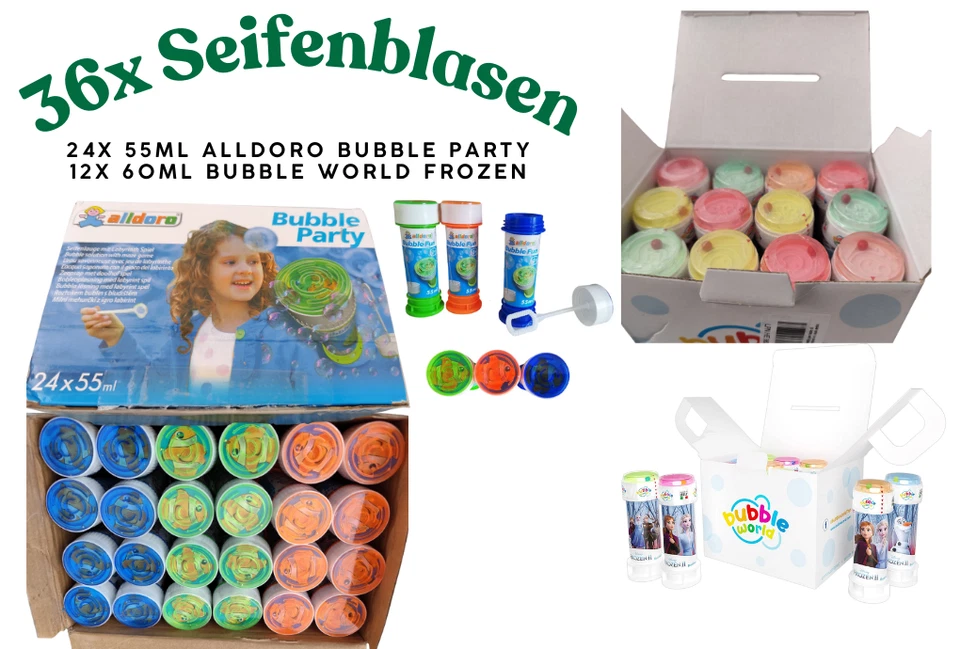 36x Seifenblasen ca.55ml-60ml Flüssigkeit mit Geduldspiel Mitgebsel Tombola Kids