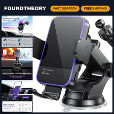 15W Wireless Car Charger with RGB Backlight, Auto Clamping Phone Holder for iPho