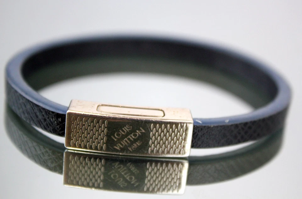 LOUIS VUITTON Pulsera Metal Cuero Azul Marino Accesorios Buena España Auténtica Foto 2 de 4