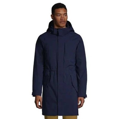Lands End Mens Insulated Parka Jacket L Navy Waterproof Down Blend Warm Winter