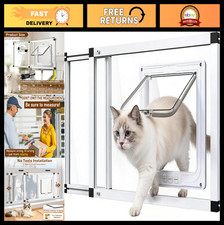 Adjustable Full Glass Cat Door for Window 22"-28.5" 4 Locking Modes, Weatherpr