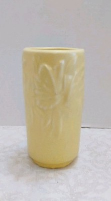 Vintage 1940s Nelson McCoy Pottery Yellow Butterfly 6'' Cylinder Vase