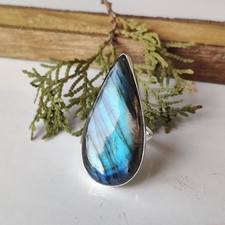 Natural Labradorite Gemstone Ring 925 Sterling Silver Designer Gift Ring PG7798