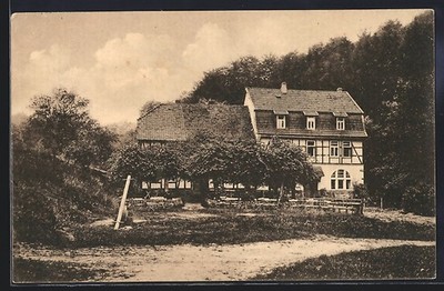 Postcard Hann.-Münden, Gasthof Grundmühle Fr. Reckmann, building with garden 1916 