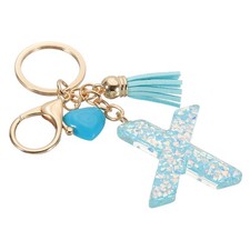 Initial Letter Keychain, Letter x Heart Design Charm with Tassels, Blue