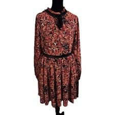 Unique Vintage Floral Fit & Flare Midi Dress Velvet Accents SzMed(6-8)
