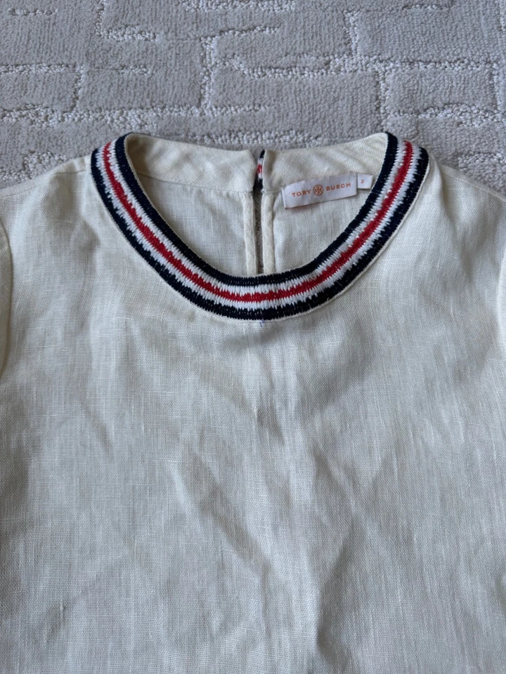 Top de lino Tory Burch Florentina bordado marfil para mujer talla 2 barco precio de venta sugerido por el fabricante 248 USD Foto 4 de 4