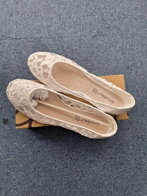 GREATONU Womens White Lace Flat Shoes Uk Size 8/9 / EU 42 Bnib