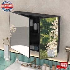 90x60cm Bathroom Mirror Cabinet Wall Mount Storage Organizer w/ Door, Shelves
