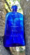 LARGE OWL DRUG COBALT BLUE POISON BOTTLE 8