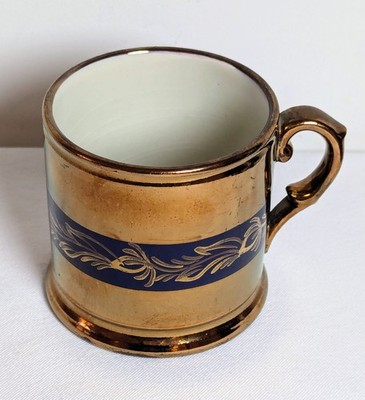 Antique Copper Luster Mug England Coffee Tea Cup Blue Copper EUC
