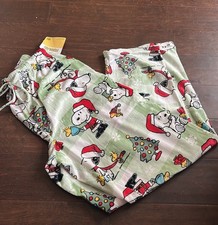 Peanuts Snoopy Mens Pajama Pants Sz M Plaid Snowflake Christmas