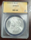 1878-S MORGAN SILVER DOLLAR ANACS MS64
