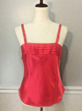 Vintage Stunning Red Liquid Satin Camisole Top sz S Pleat Detail