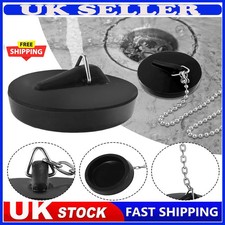 Rubber Sink Basin Plug Bathroom Kitchen Universal 10mm 40mm Black  & Chain uk