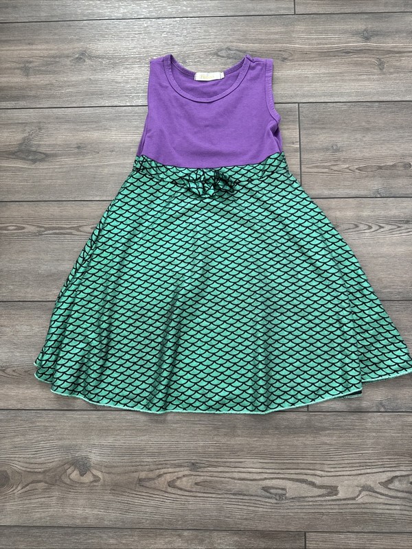 Girls Purple And Green Mermaid Dress - Funna - Size 130