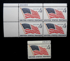 1959 49 Star Flag - Cat # 1132 Plate Block and Single 4c Stamps MNH OG
