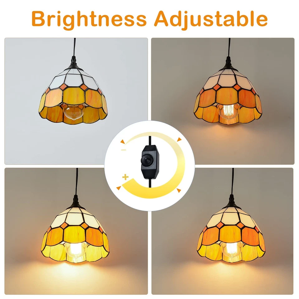 Tiffany Hanging Pendant Light - Dimmable Mini Plug in Light Fixture, Perfect ... - Image 2 of 4