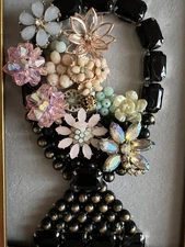 Vintage Contemporary jewelry art framed OOAK handmade shabby chic cottagecore