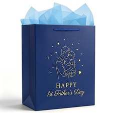 First Fathers Day Gift Bag - Happy 1st Fathers Day Gift Bag with Tissue Paper...