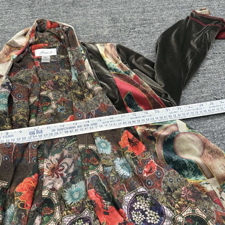 复古 Anis A 开放式开衫女式 2XL XXL 分层天鹅绒 Foral Art 穿波西米亚 — 第 4/4 张图片