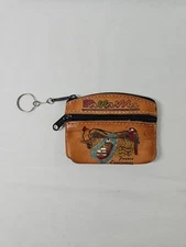 Panama Souvenir Change Purse Keychain Leather 2 Zip Pockets 3.5x3” GUC