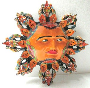 Mexican Folk Art Talavera Pottery Wall Hanging Sun Hand ...