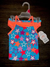 Infant  Toddler Girls Coral  Blue Star 2 Pc Tankini Swimming Bathing Suit 18 M