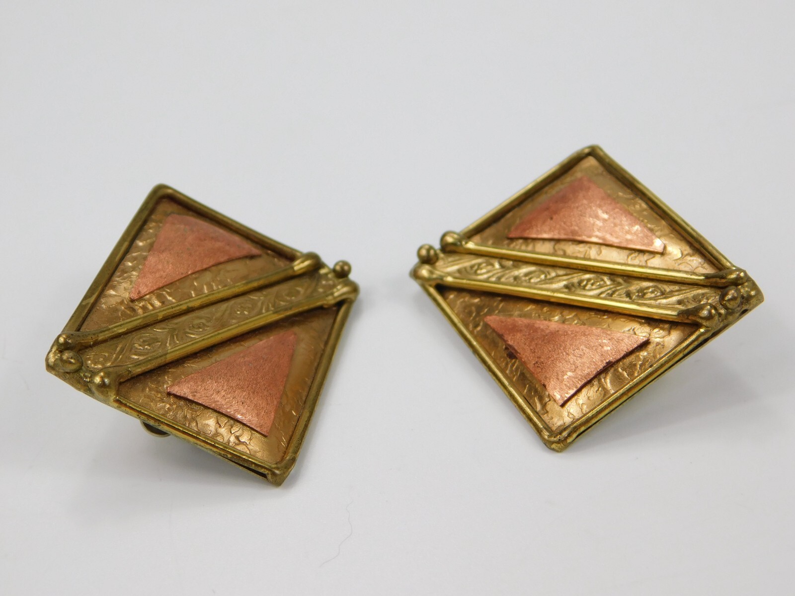 Vintage Brass Copper Chunky Rectangular Clip on S… - image 2