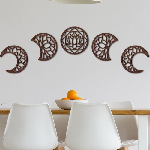 5 Pcs Moon Phase Wall Decor Hanging Wooden Moon Wall Art Nordic Ornament