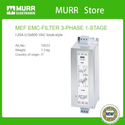 10533 MURR MEF EMC-FILTER 3-PHASE 1-STAGE I:25A U:3x600 VAC book-style  NEW