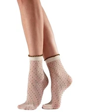 Women's Multi Spot Anklet- sheer anklet sock with delicate dots One Size Whit...