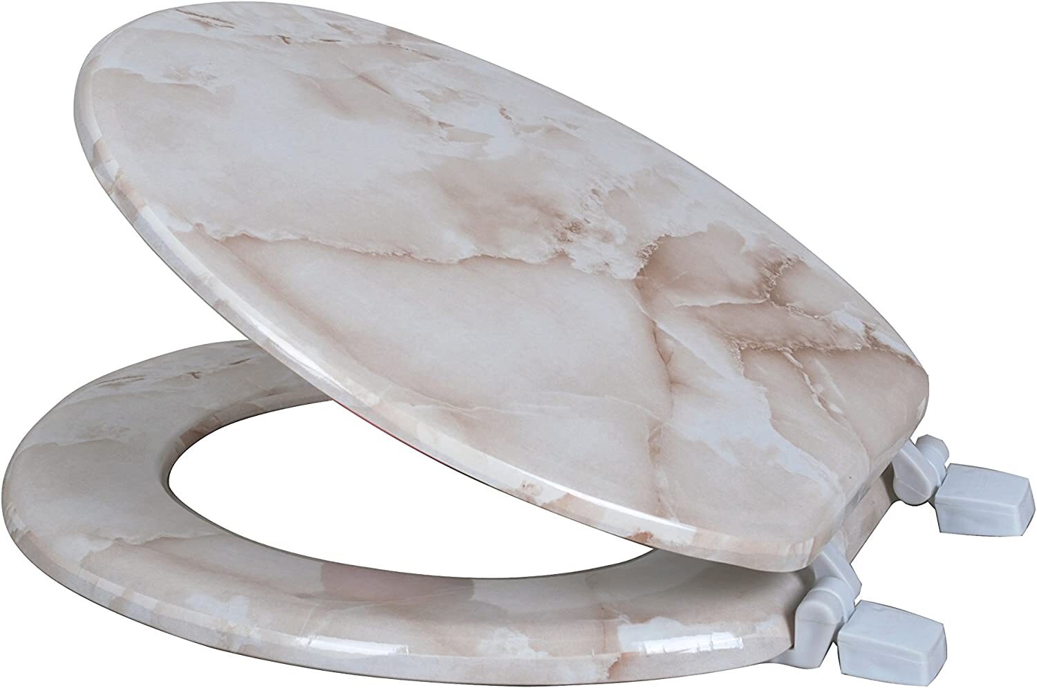 Hard Wood Marble Look Toilet Seat, Standard Size Round, Marb