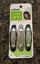 3 Pack Scunci No Slip Grip All Day Hold Hair Barrettes 3" Brown Pink Green