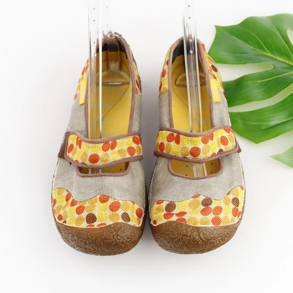 Keen 女式 Harvest Mary Jane 鞋码 9.5 黄色红色帆布懒人平底舒适 — 第 2/4 张图片