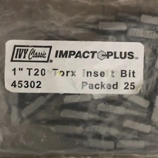 25-PK IVY CLASSIC IMPACT PLUS 1" T20 TORX INSERT BIT , FREE SHIPPING!!!