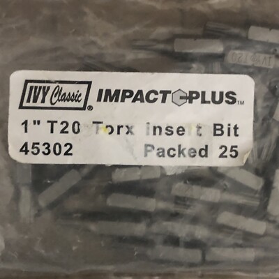25-PK IVY CLASSIC IMPACT PLUS 1'' T20 TORX INSERT BIT , FREE SHIPPING!!!