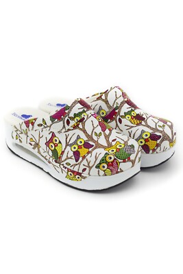 Terlik Sabo Air ST167 Max Leder Damen Clogs Hausschuhe Sabot Schuhe, weiße Eule