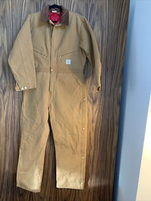 Carhartt Mens Duck Insulated Coveralls Brown Loose Fit Size 4XL